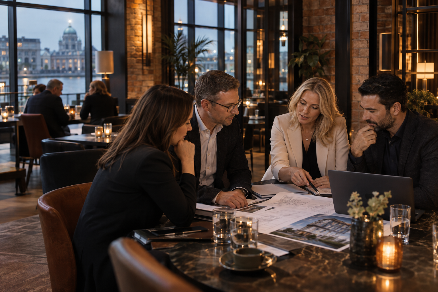 Property investors discussing a project together